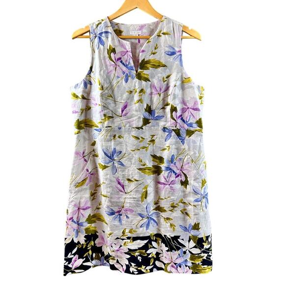 J Jill New Love Linen Marble Floral Dress Aline Shift Pockets Women MED Petite - Picture 2 of 7